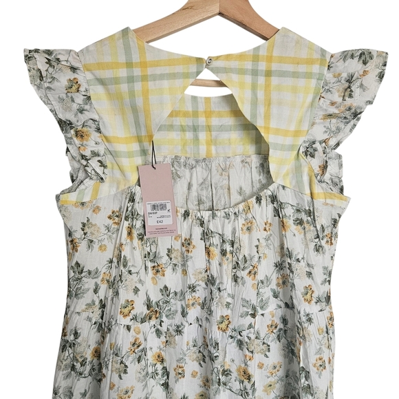 Laura Ashley Floral Ruffle Sleeve and Plaid Accents Dress Size 4 - Picture 4 of 11